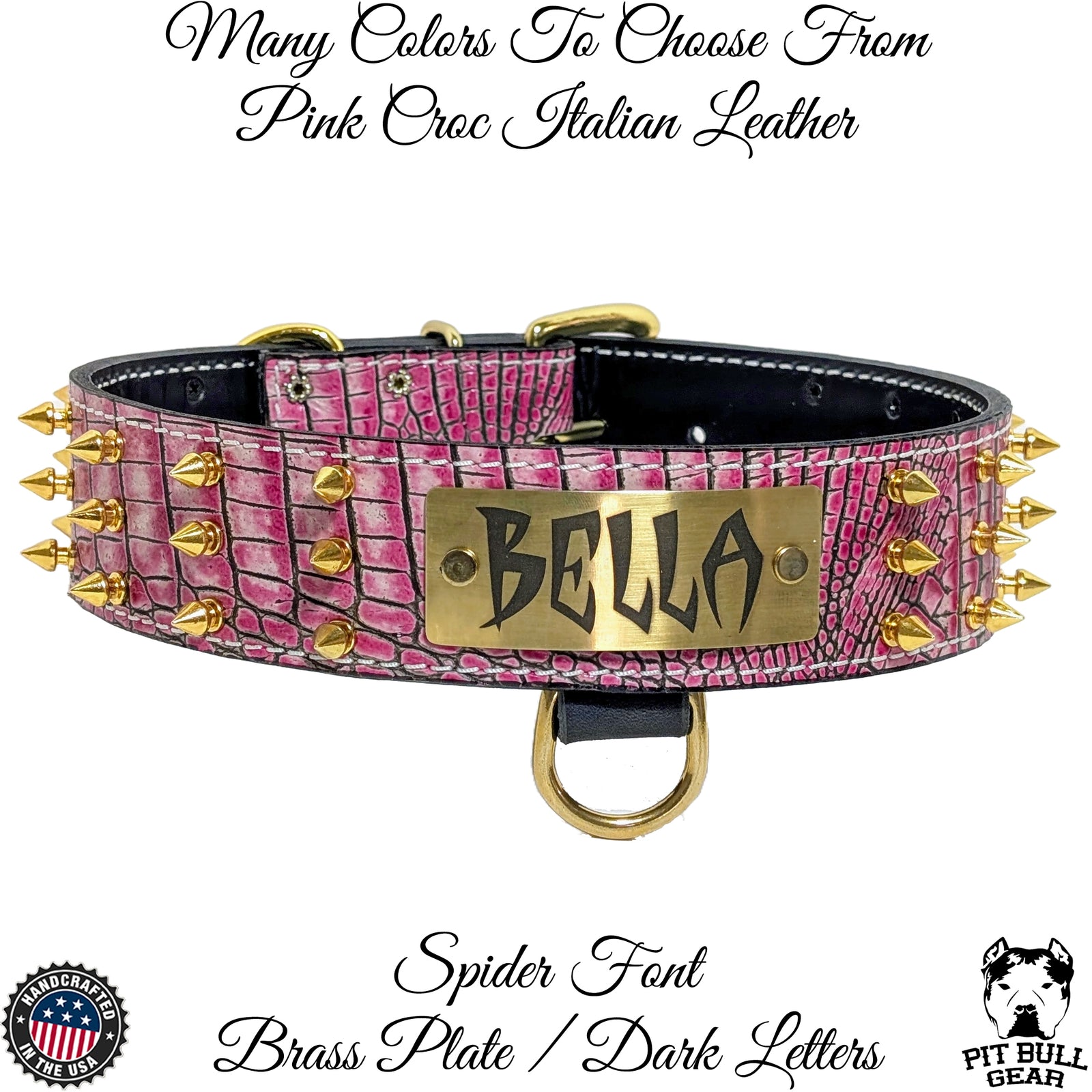 W52 - 2" Wide Personalized Spiked Leather Dog Collar