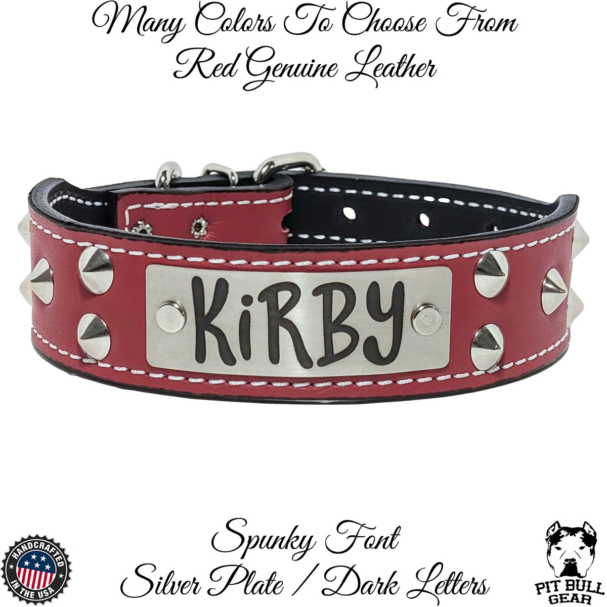 TVN1 - 1.5&quot; Wide Tapered Leather Dog Collar with Name Plate &amp; Studs