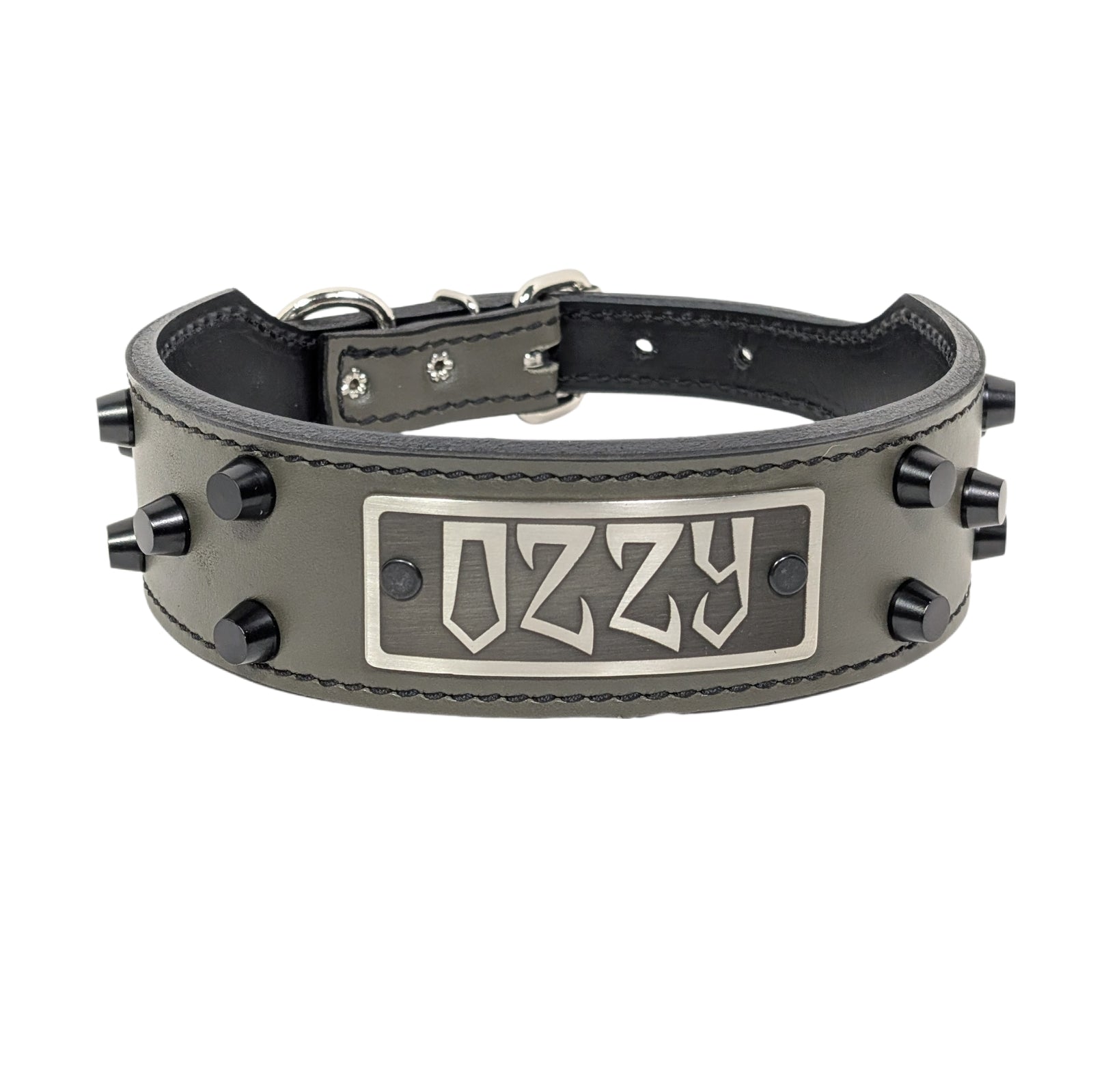 TW32 - 2" Wide Personalized Tapered Leather Collar with Studs