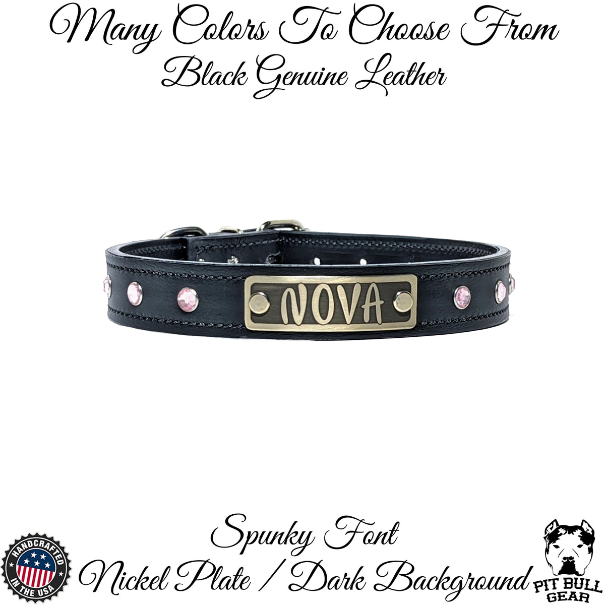 U13 - 1" Wide Personalized Leather Dog Collar with Gems