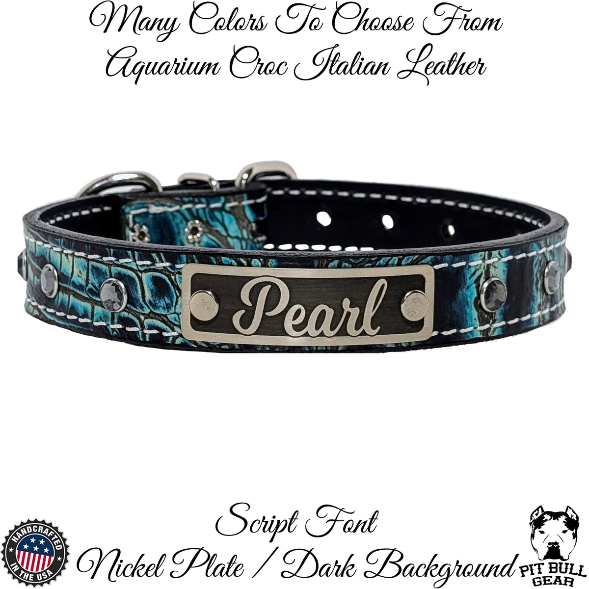 U13 - 1" Wide Personalized Leather Dog Collar with Gems