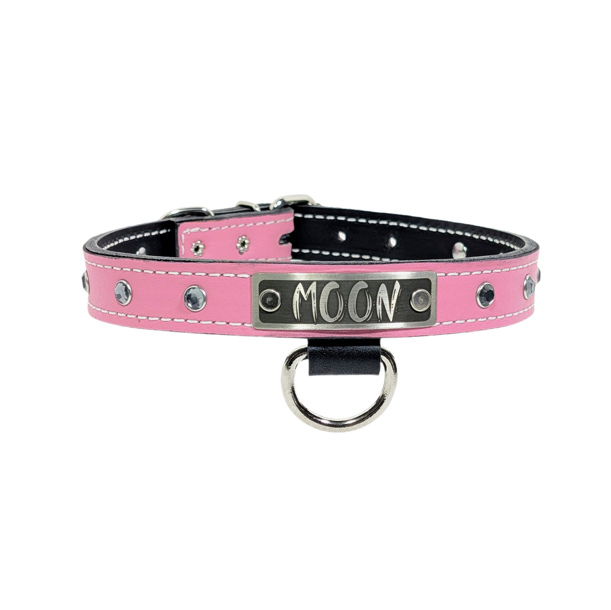 U13 - 1" Wide Personalized Leather Dog Collar with Gems