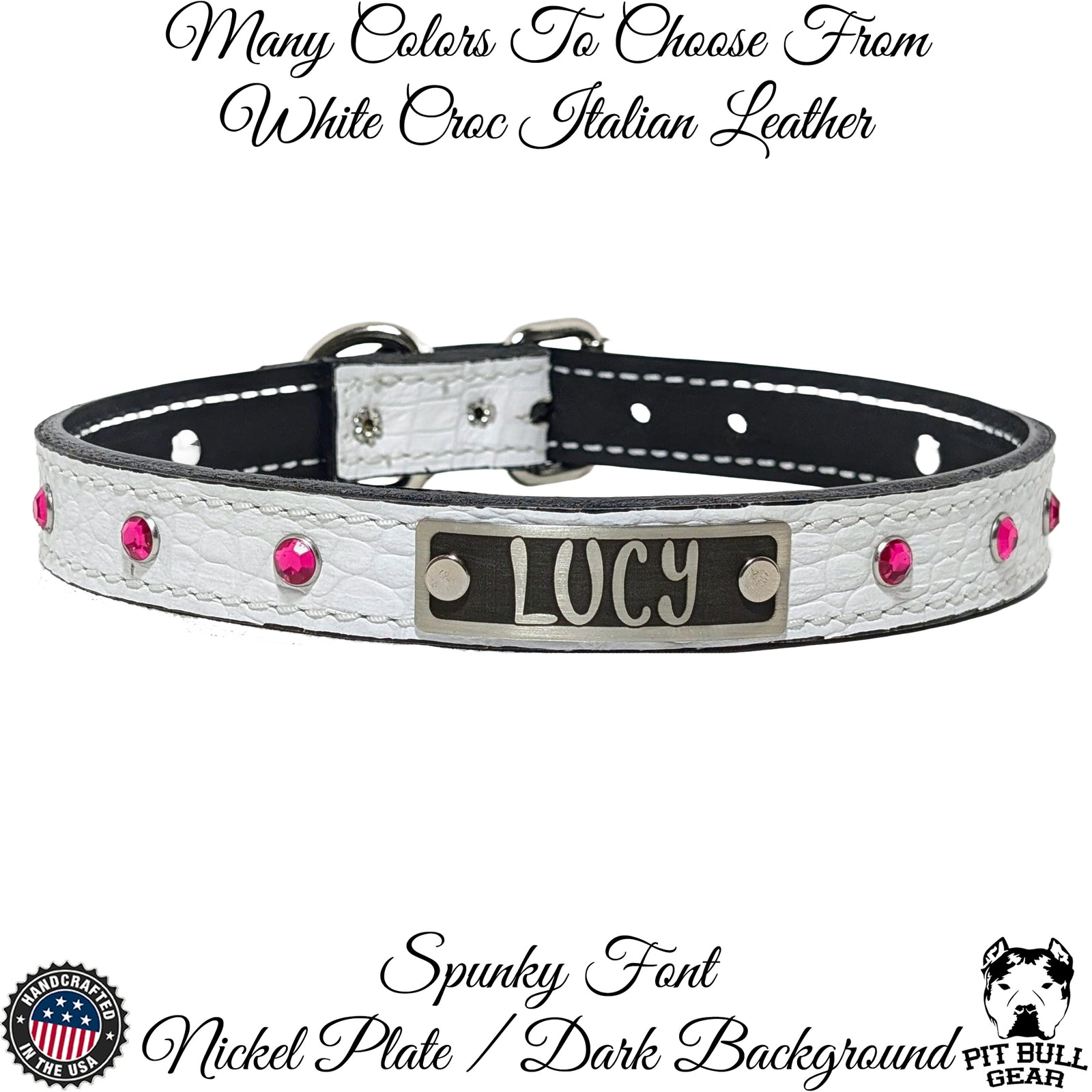 U13 - 1" Wide Personalized Leather Dog Collar with Gems