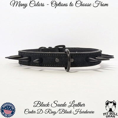 Spiked Leather Dog Collar Custom Made Leather Collar 1" Wide - U4