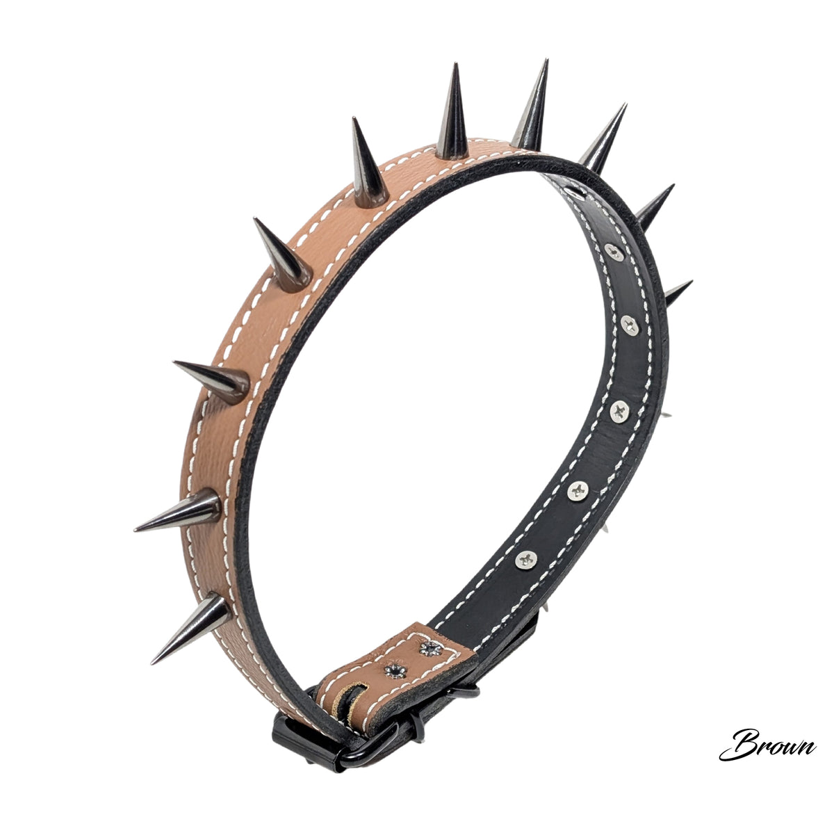 U4 - 1" Wide Spiked Leather Dog Collar