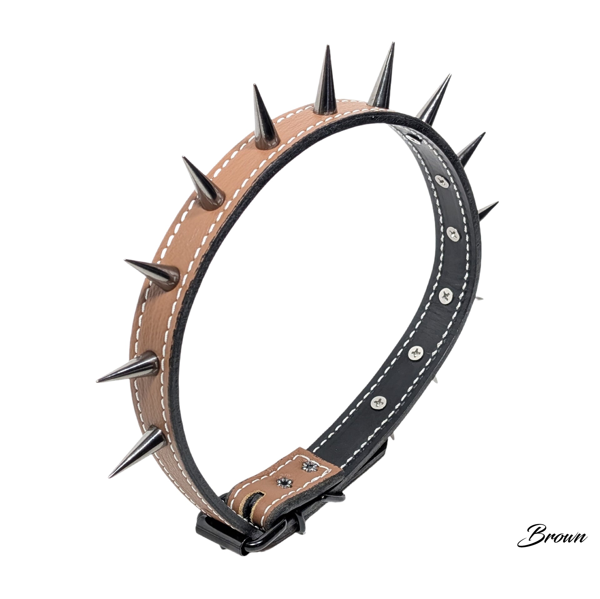 U4 - 1" Wide Spiked Leather Dog Collar