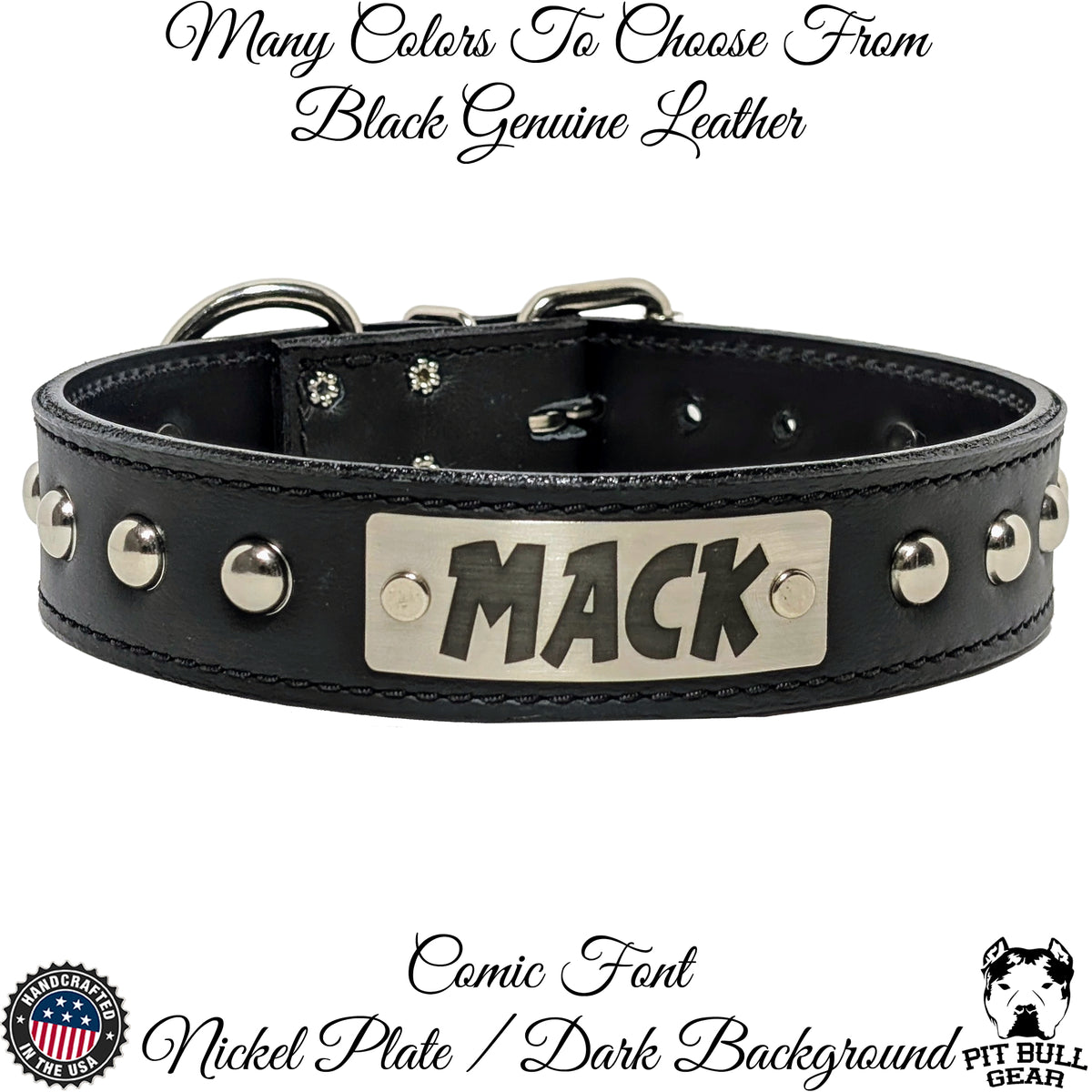 V10 - 1.5&quot; Leather Dog Collar with Studs and Name Plate