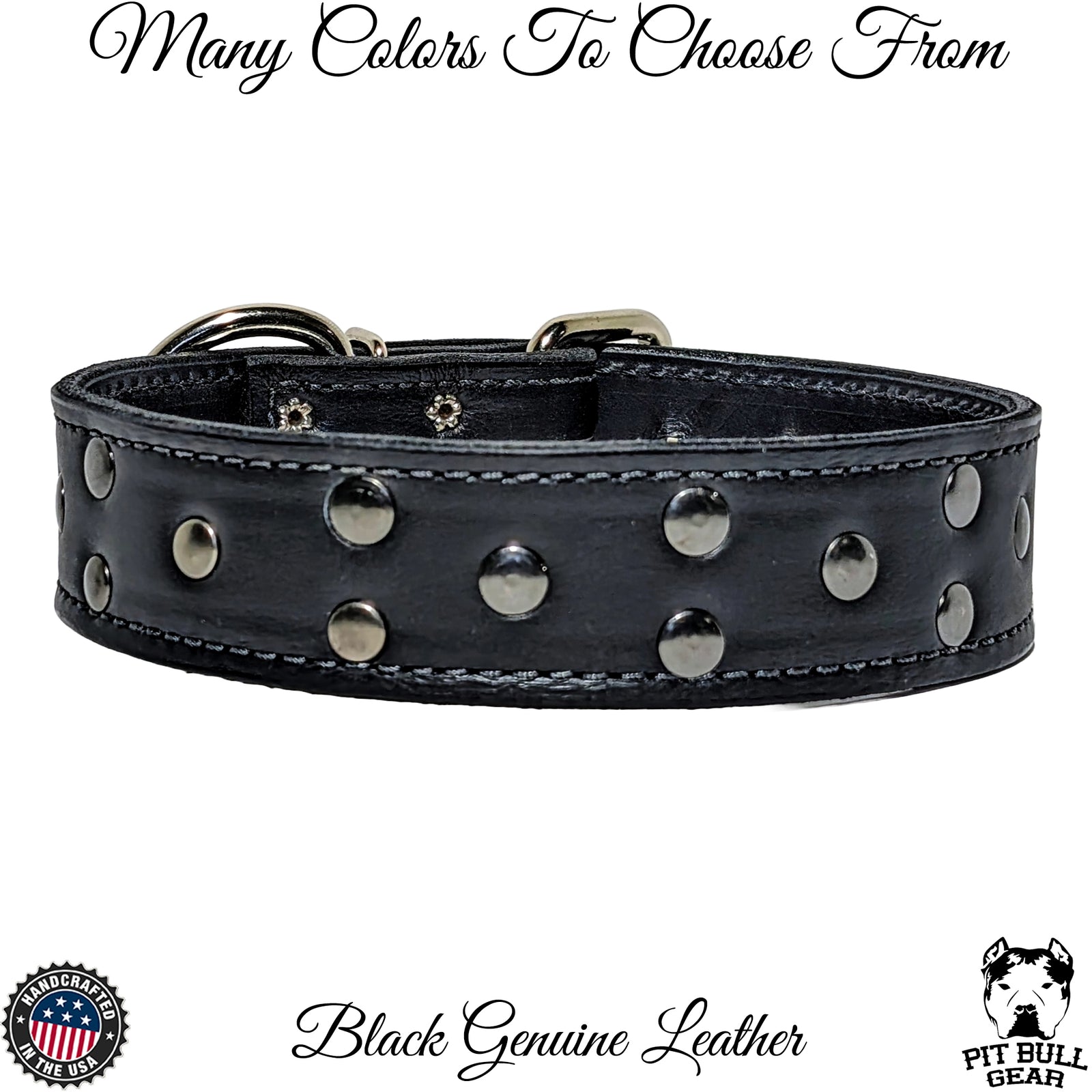 V12 - Collar de cuero remachado para perros de 1,5" de ancho