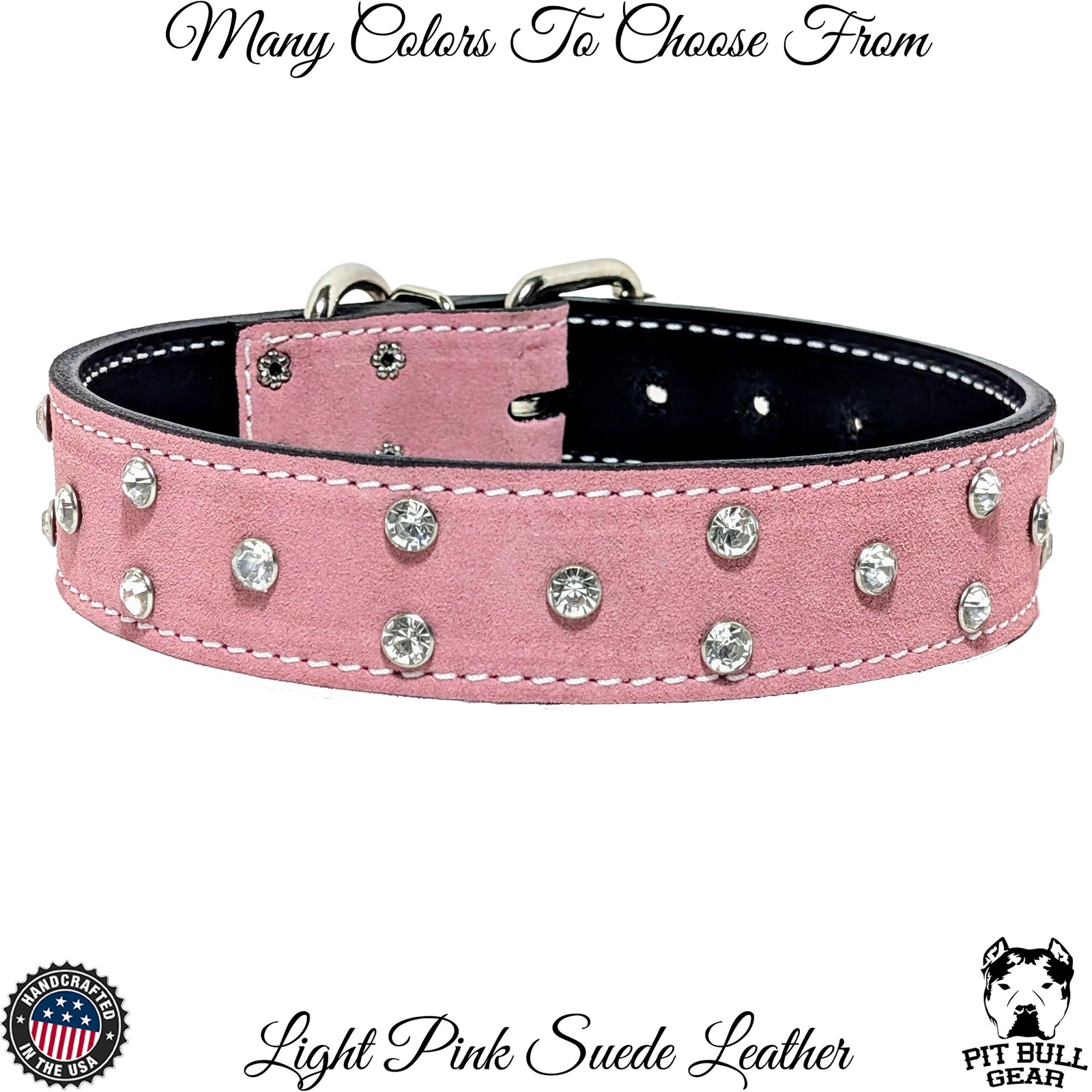V44 - Collar de cuero para perros de 1,5" de ancho con gemas