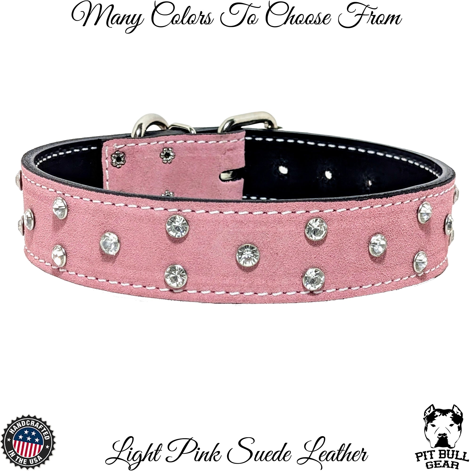 V44 - Collar de cuero para perros de 1,5" de ancho con gemas