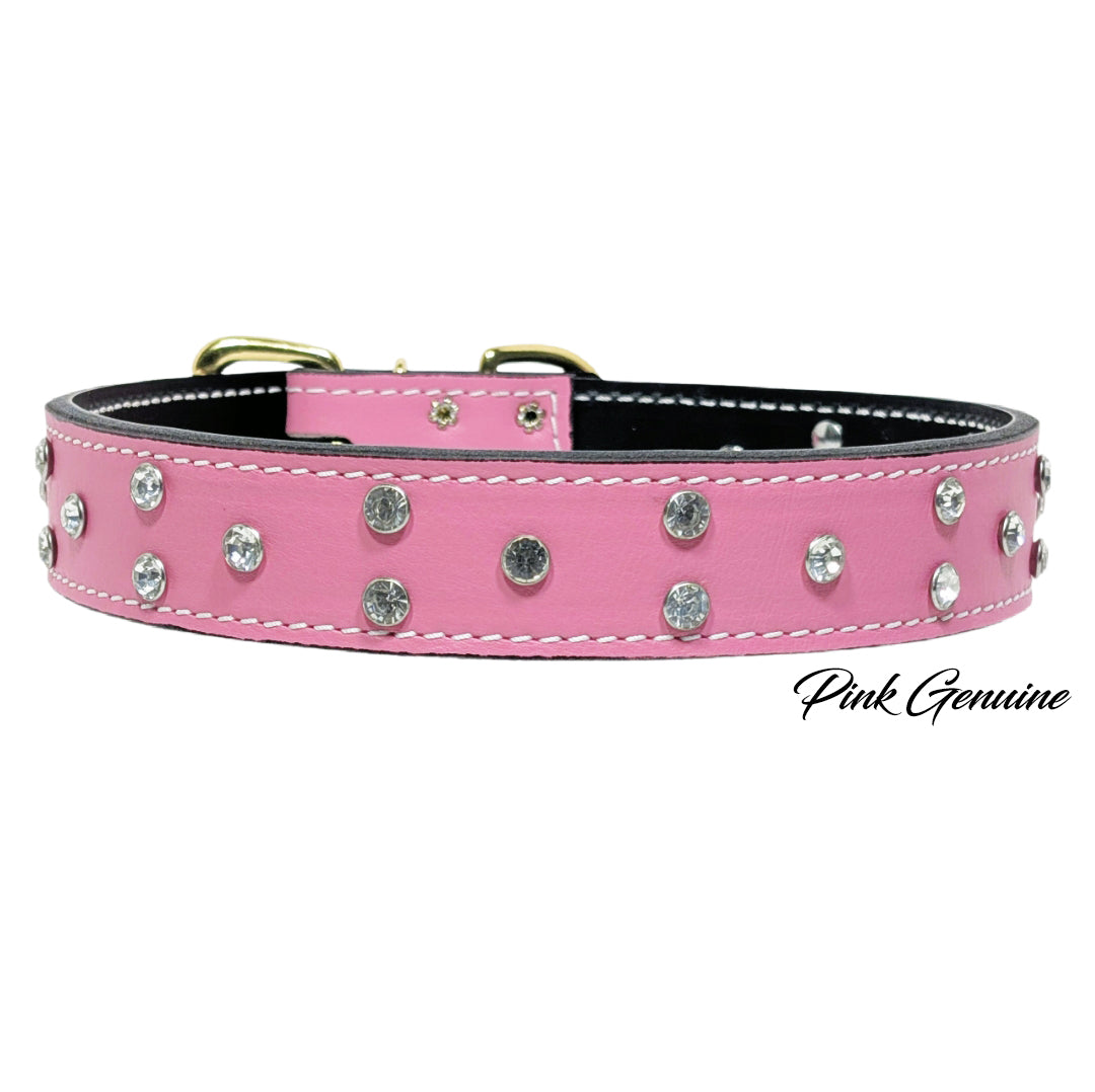 V44 - Custom 1.5" Wide Italian Leather Bling Dog Collar – Crystal Gem Edition
