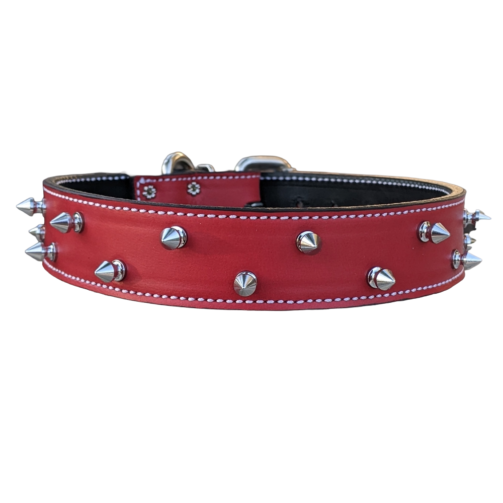 V5 - Custom 1.5" Wide Italian Leather Dog Collar with 1/2" Tree Spikes