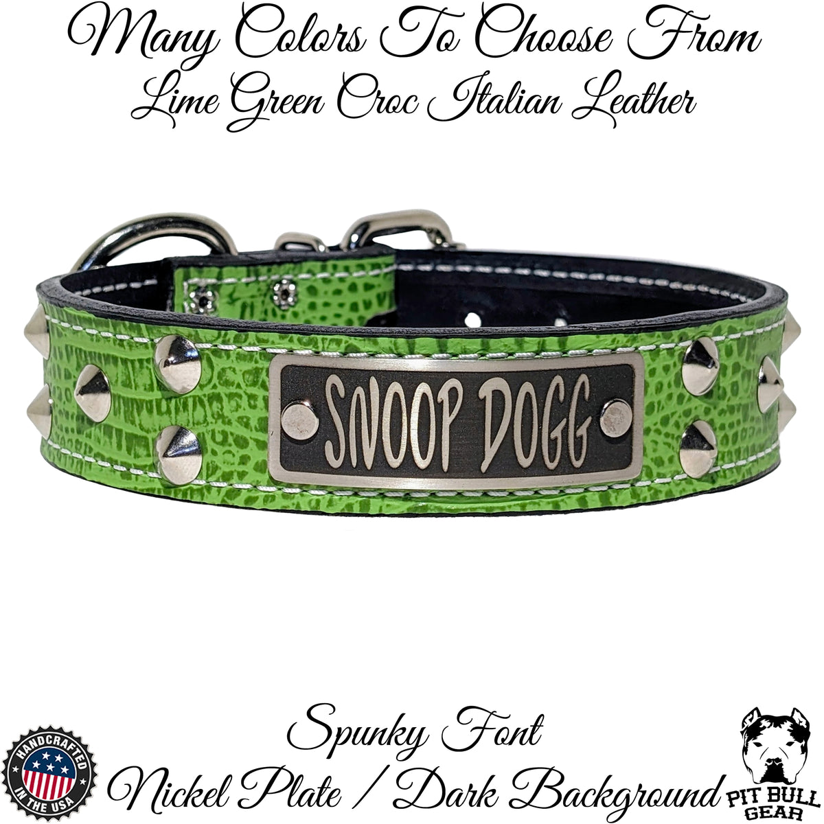 VN1 - Collar de cuero para perros de 1,5" de ancho con placa de identificación y tachuelas cónicas