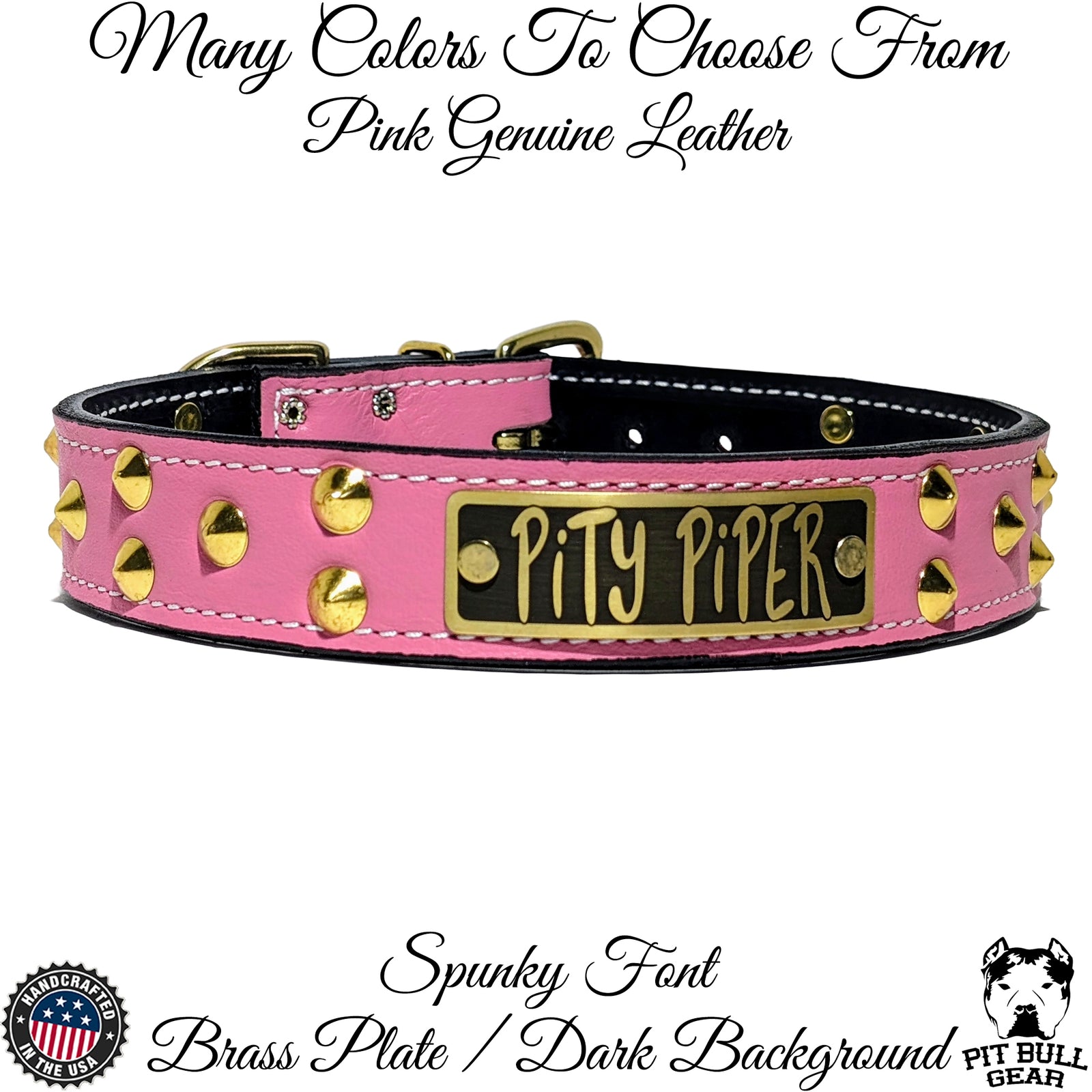 VN1 - Collar de cuero para perros de 1,5" de ancho con placa de identificación y tachuelas cónicas