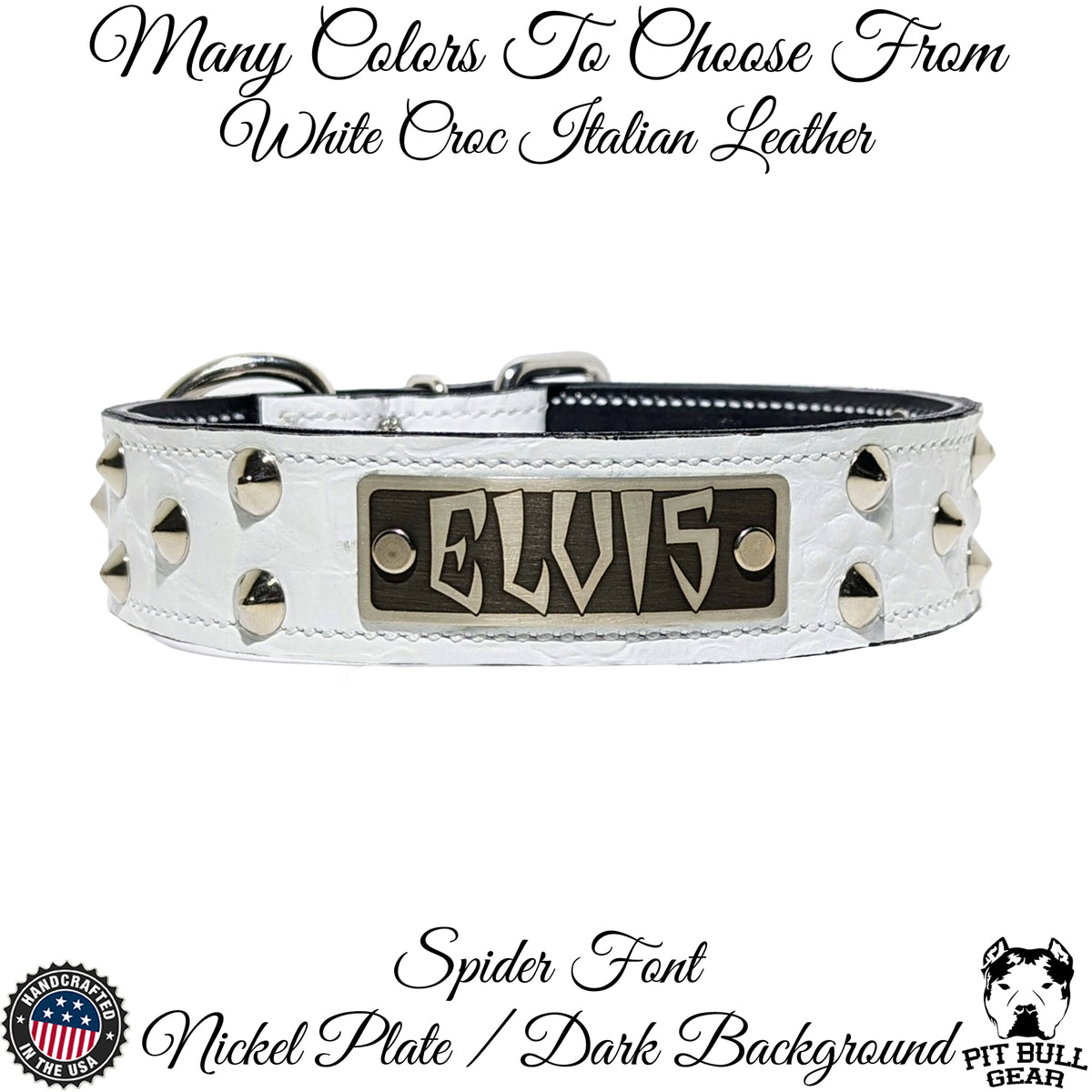 VN1 - Collar de cuero para perros de 1,5" de ancho con placa de identificación y tachuelas cónicas