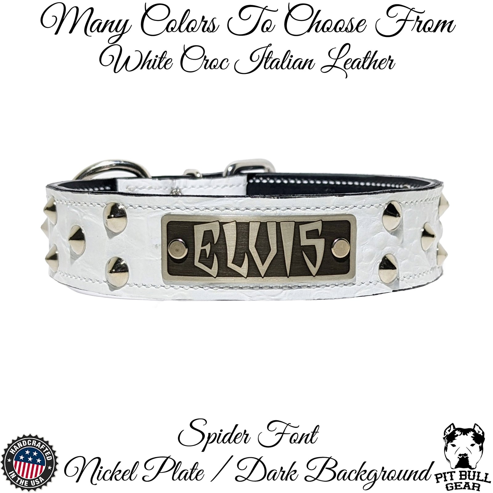 VN1 - Collar de cuero para perros de 1,5" de ancho con placa de identificación y tachuelas cónicas