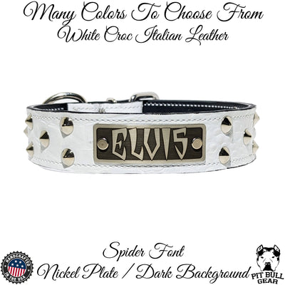 Leather Dog Collar Personalized name Plate Cone Studded Collar 1.5' Wide - VN1
