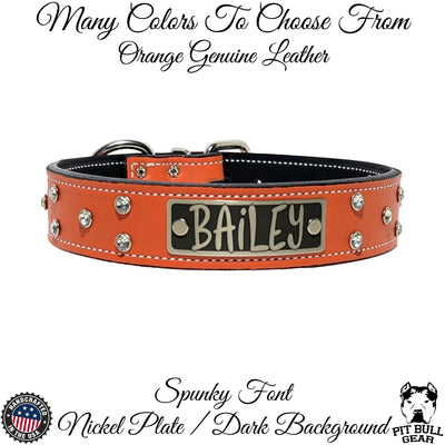 Personalized Leather Dog Collar, Bling Collar, Gems 1.5" Wide - VN3