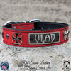 Leather Dog Collar Personalized Name Plate Iron Cross 1.5" Wide - VN48