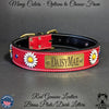 Leather Dog Collar Personalized Name Plate Daisies Gems 1.5" - VN4
