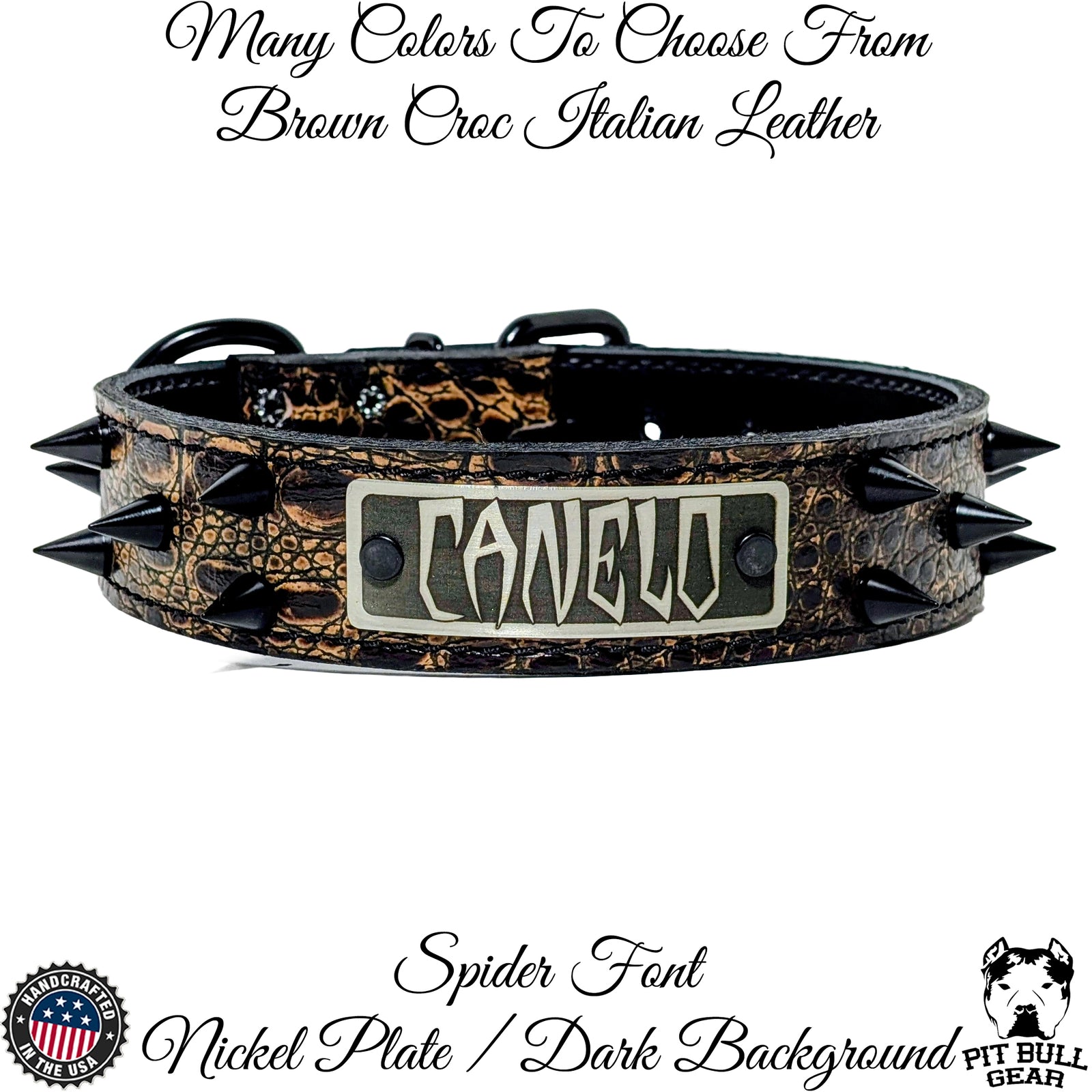 VN5 - 1 1/2" Colar de Couro Placa de Identificação com Cone Spikes