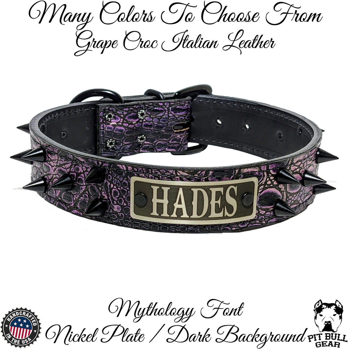 VN5 - 1 1/2" Colar de Couro Placa de Identificação com Cone Spikes