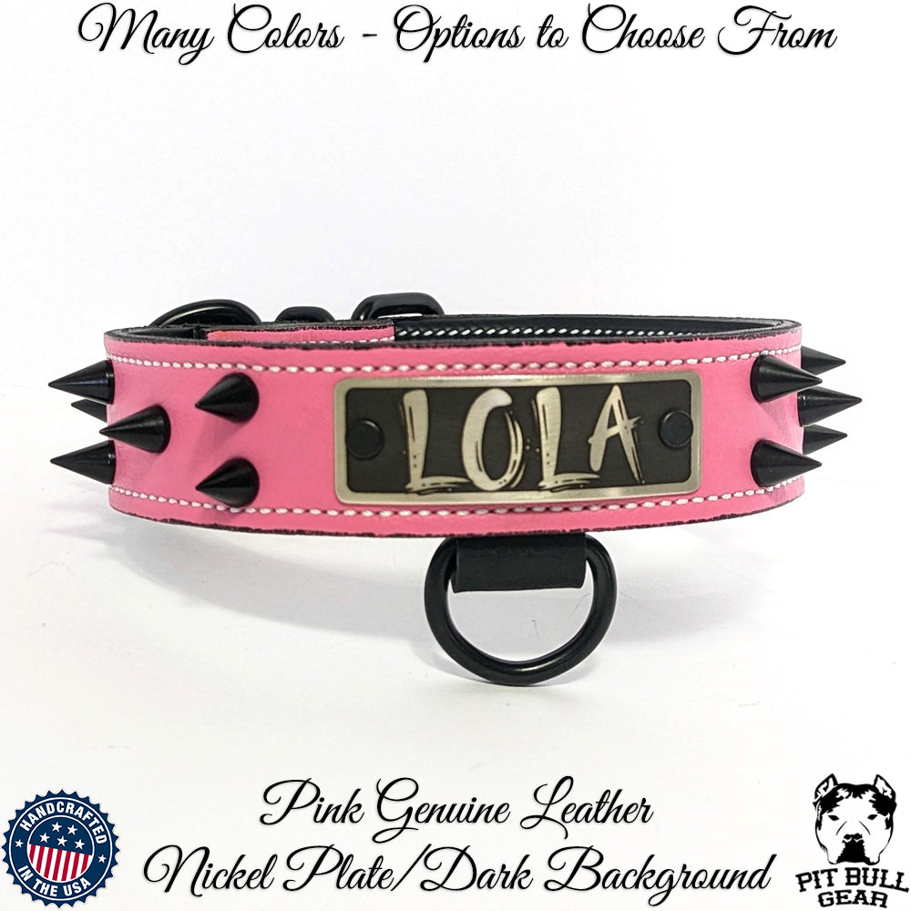 VN5 - 1 1/2" Colar de Couro Placa de Identificação com Cone Spikes