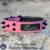 Leather Dog Collar Personalized Name Plate Collar with Cone Spikes 1.5" - VN5