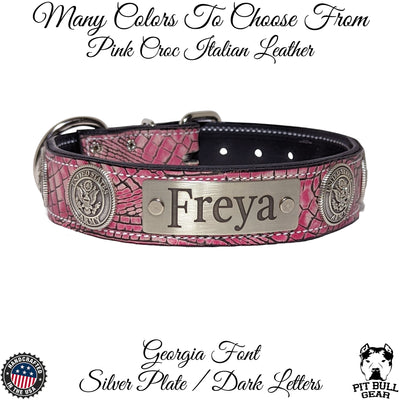 Leather Dog Collar Personalized Name Plate Military 1.5 Wide VN76 Pit Bull Gear