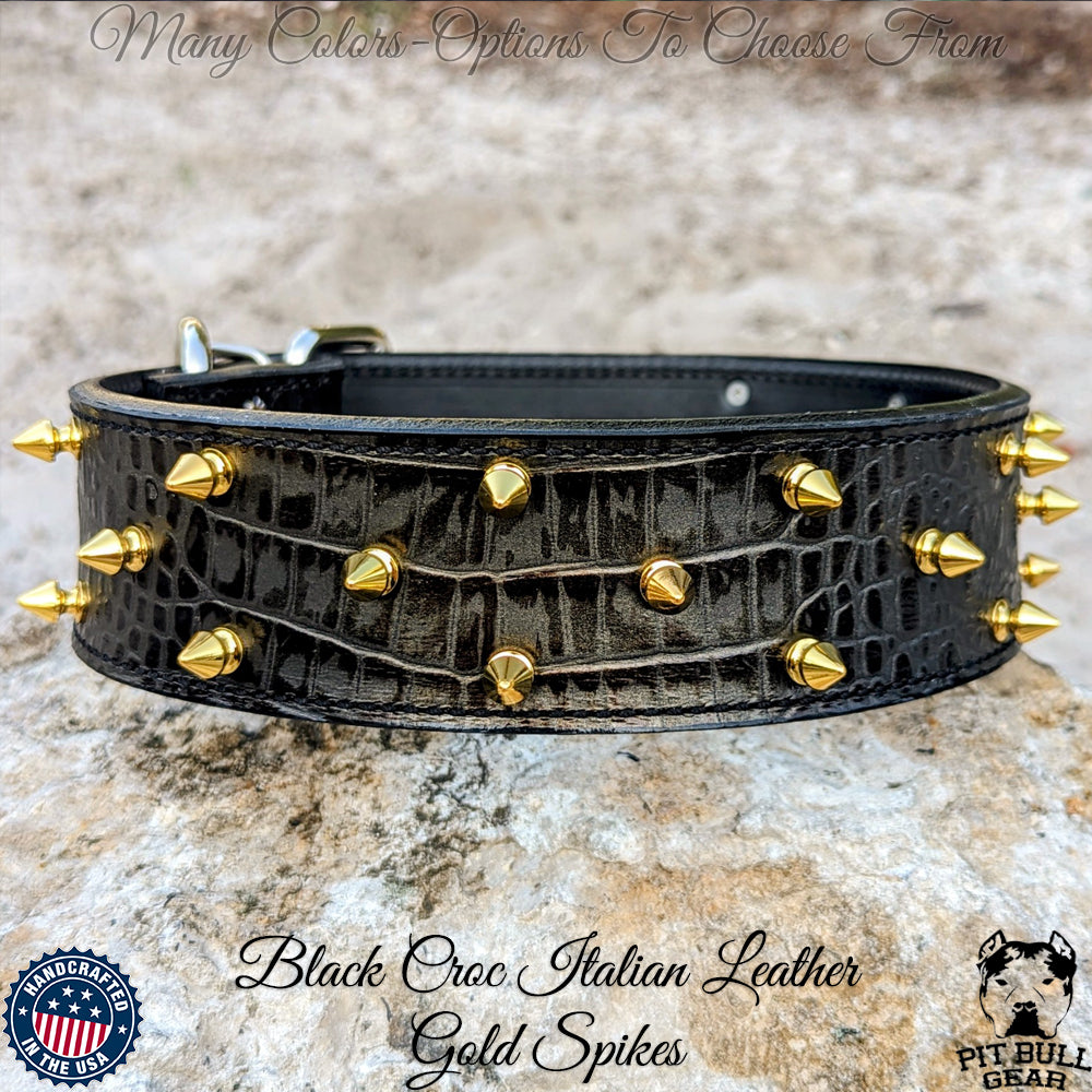 Spiked Leather Dog Collar, Protection Dog Collar, Custom 2 Wide - W18 -  Pit Bull Gear