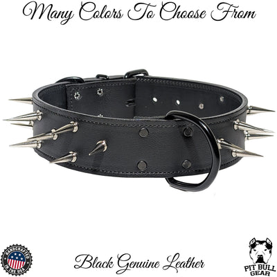 Spiked Leather Dog Collar, Custom Protection Dog Collar, 2" Wide - W22