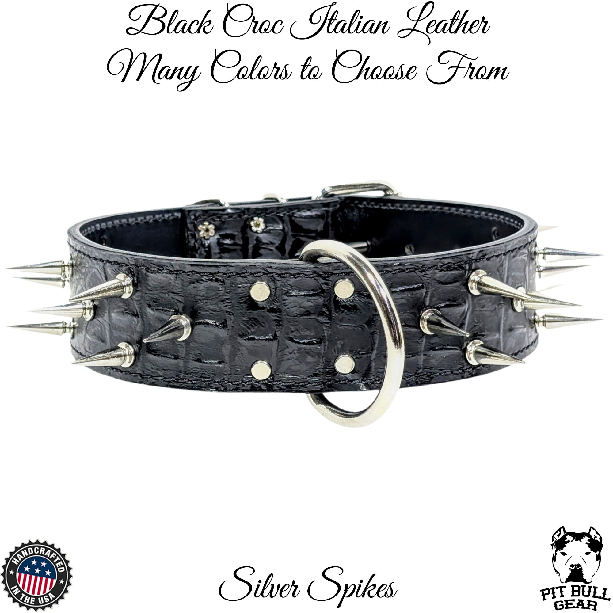 W22 - 2" Wide Spiked Leather Dog Collar