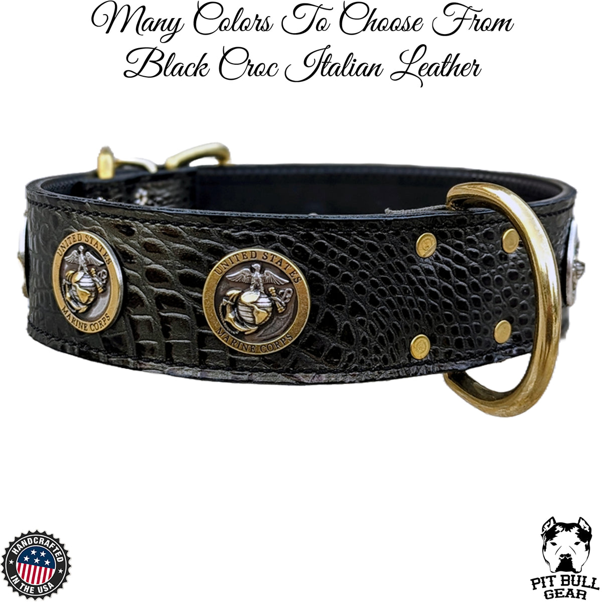 W32 - 2&quot; Wide &quot;Marines&quot; Leather Dog Collar