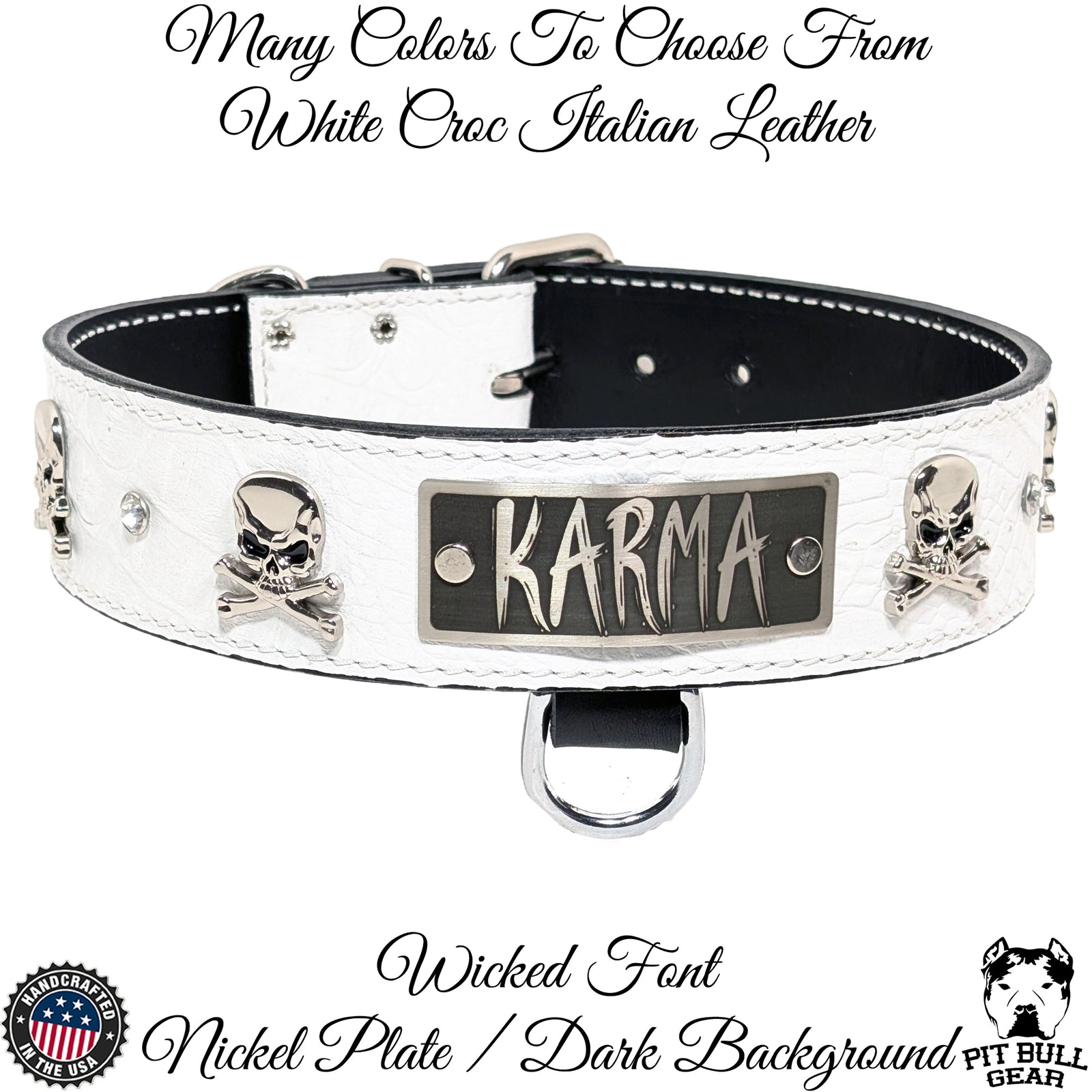 W33 - 2" Wide Leather Dog Collar with Skulls & Gems