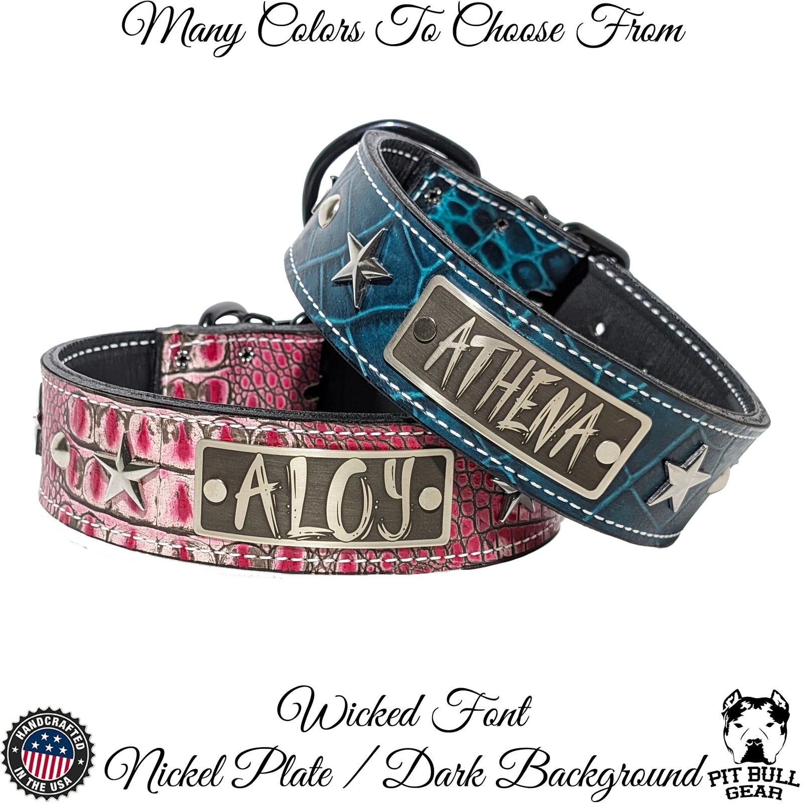 W39 - Collar de cuero personalizado para perros de 2" de ancho con estrellas y tachuelas