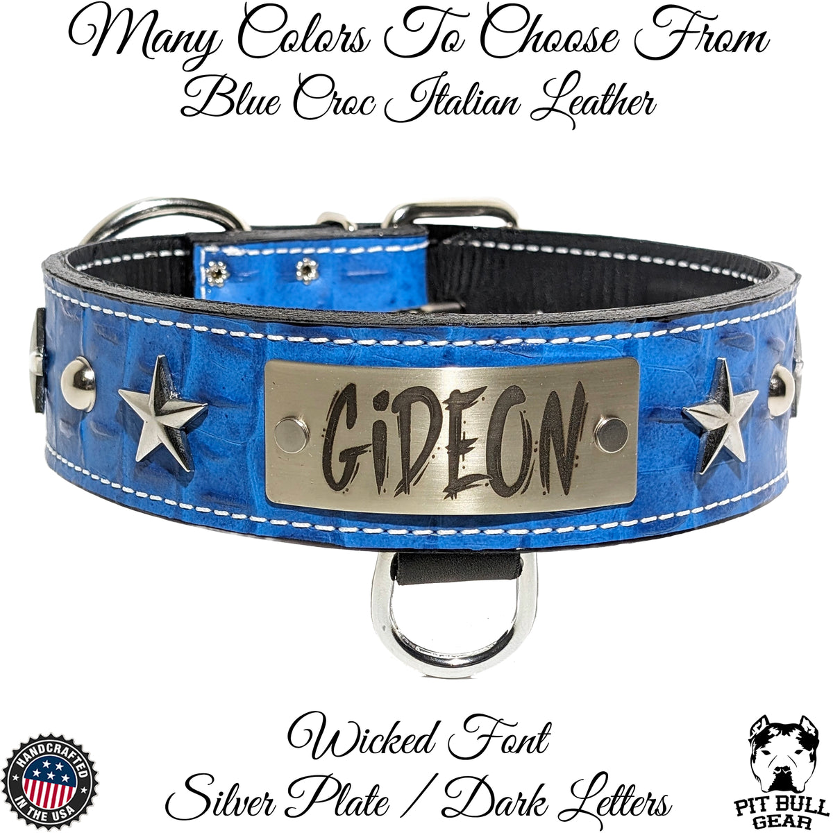 W39 - 2" Wide Personalized Leather Dog Collar w/Stars & Studs