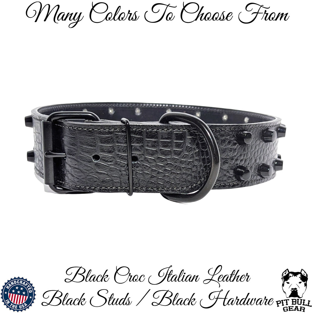 W44 - 2" Wide Leather Dog Collar with Studs