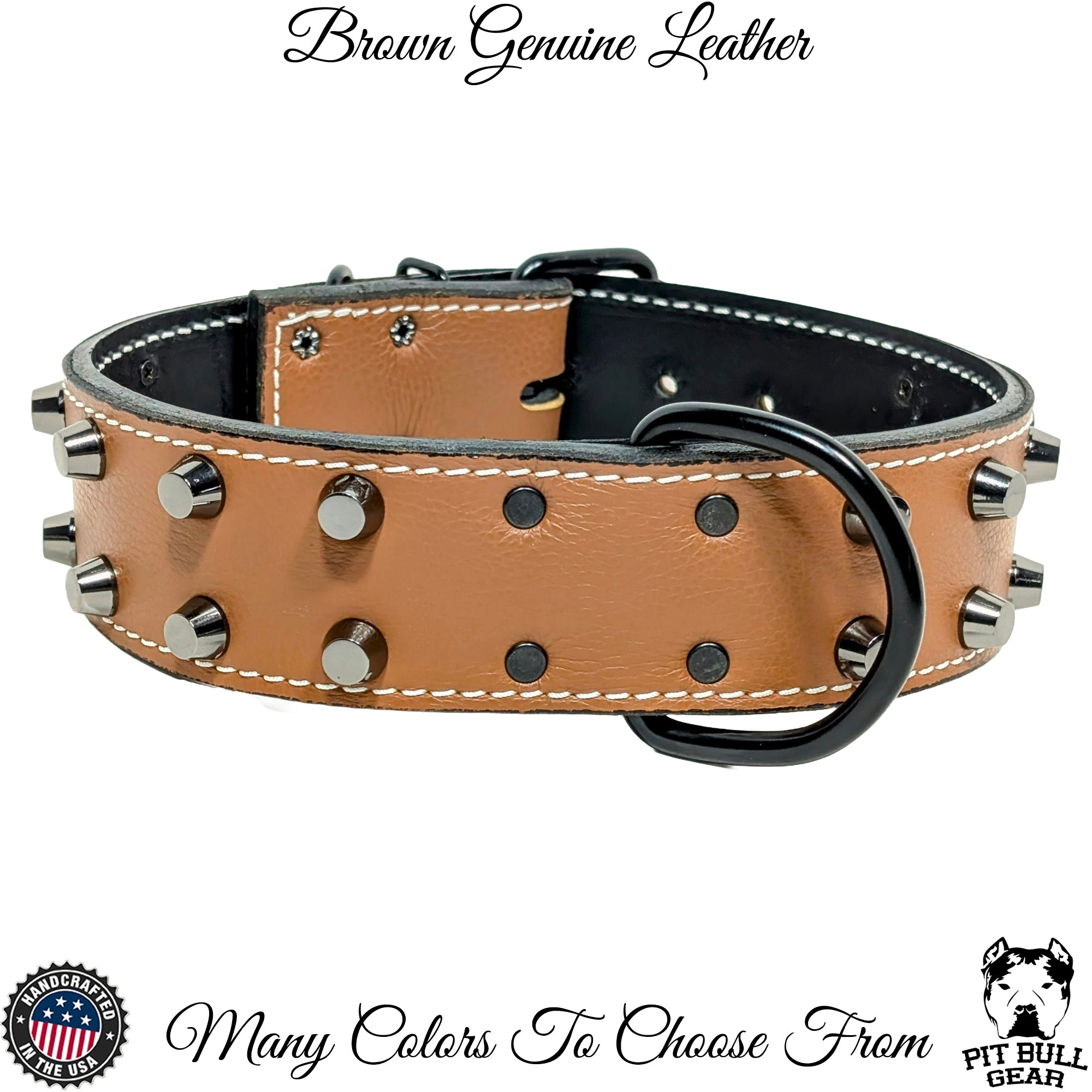 Collar de cuero para perros con tachuelas, resistente, de 2" de ancho - W44