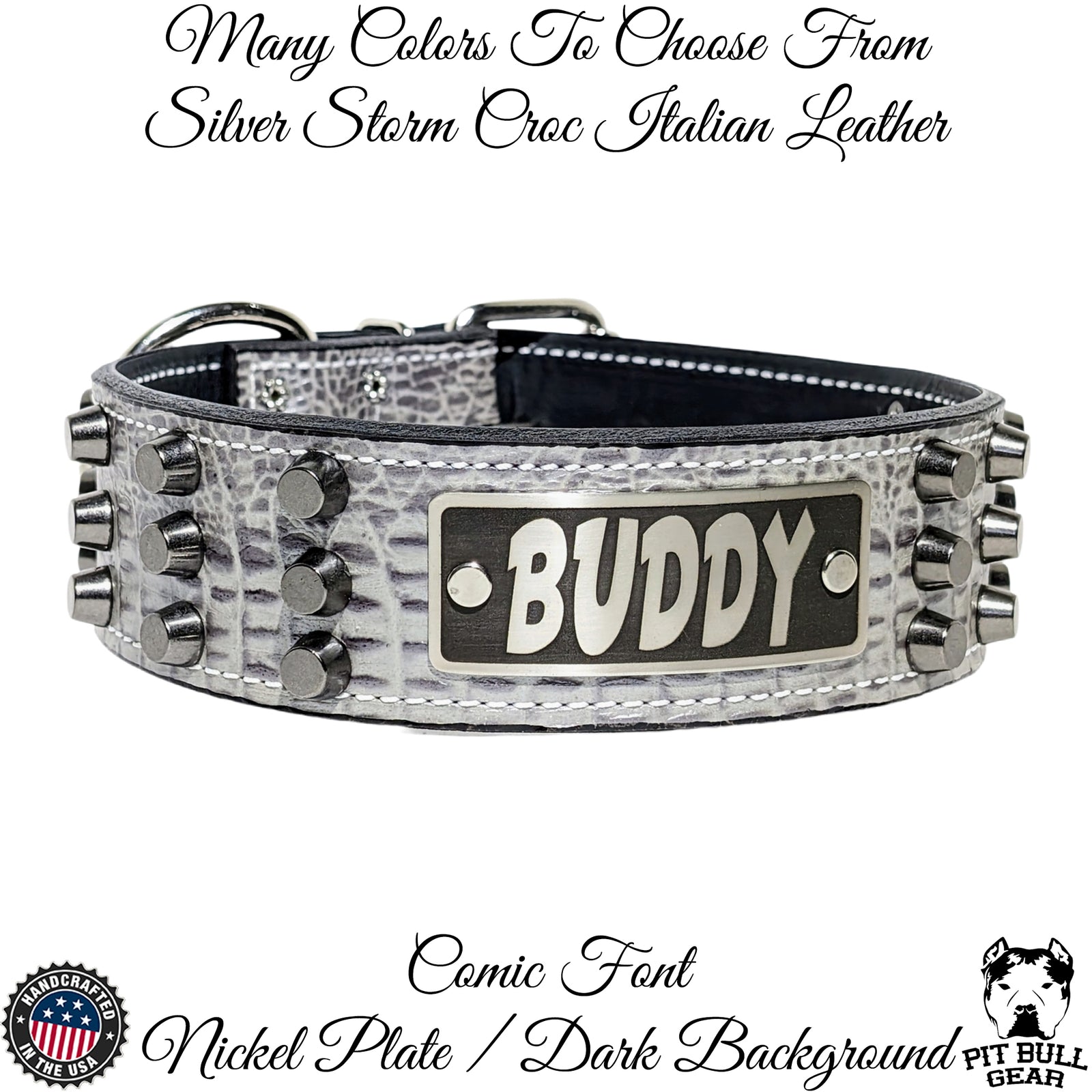 W48 - 2" Wide Personalized Leather Dog Collar with Bucket Studs
