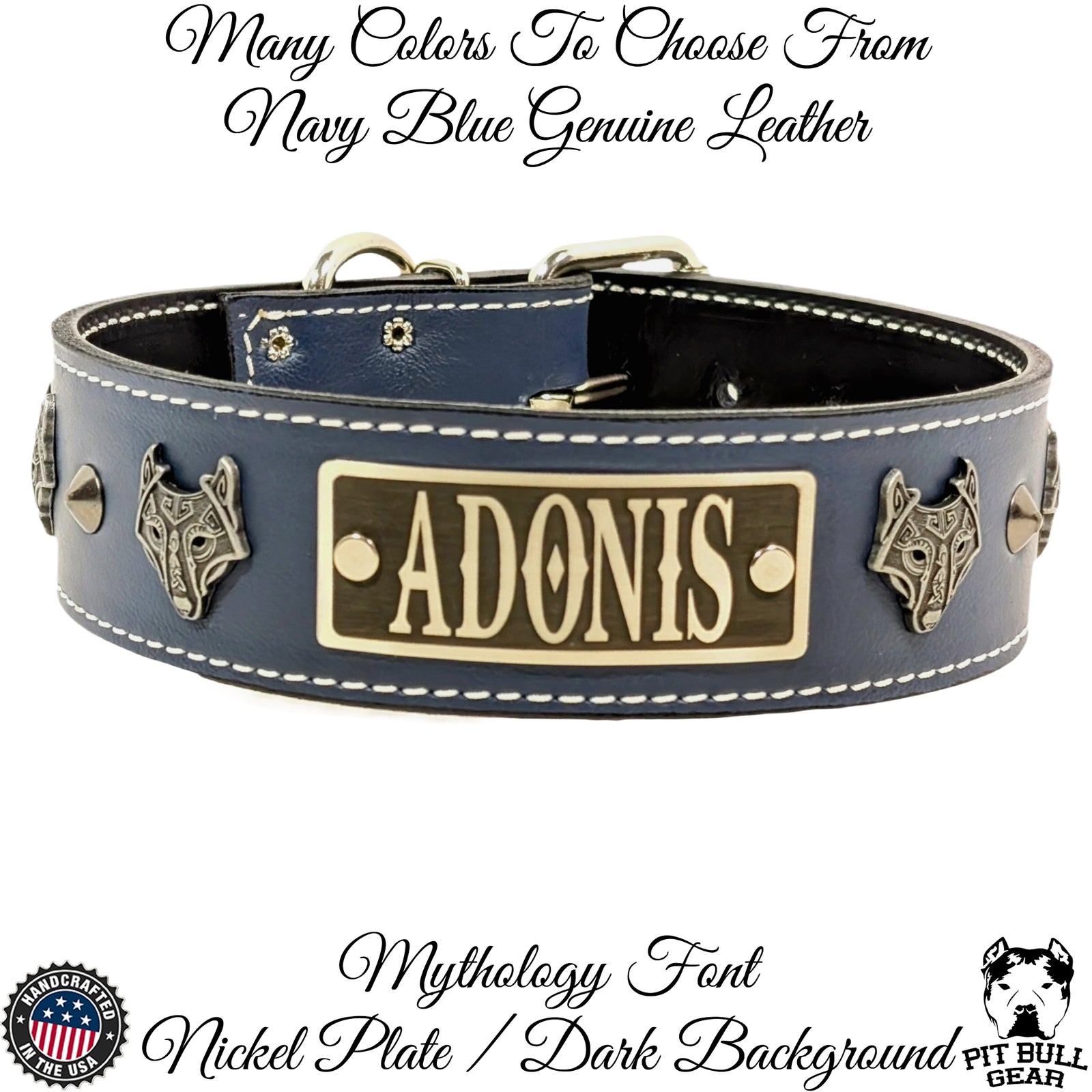 W4 - 2" Wide Viking Wolf Personalized Leather Dog Collar