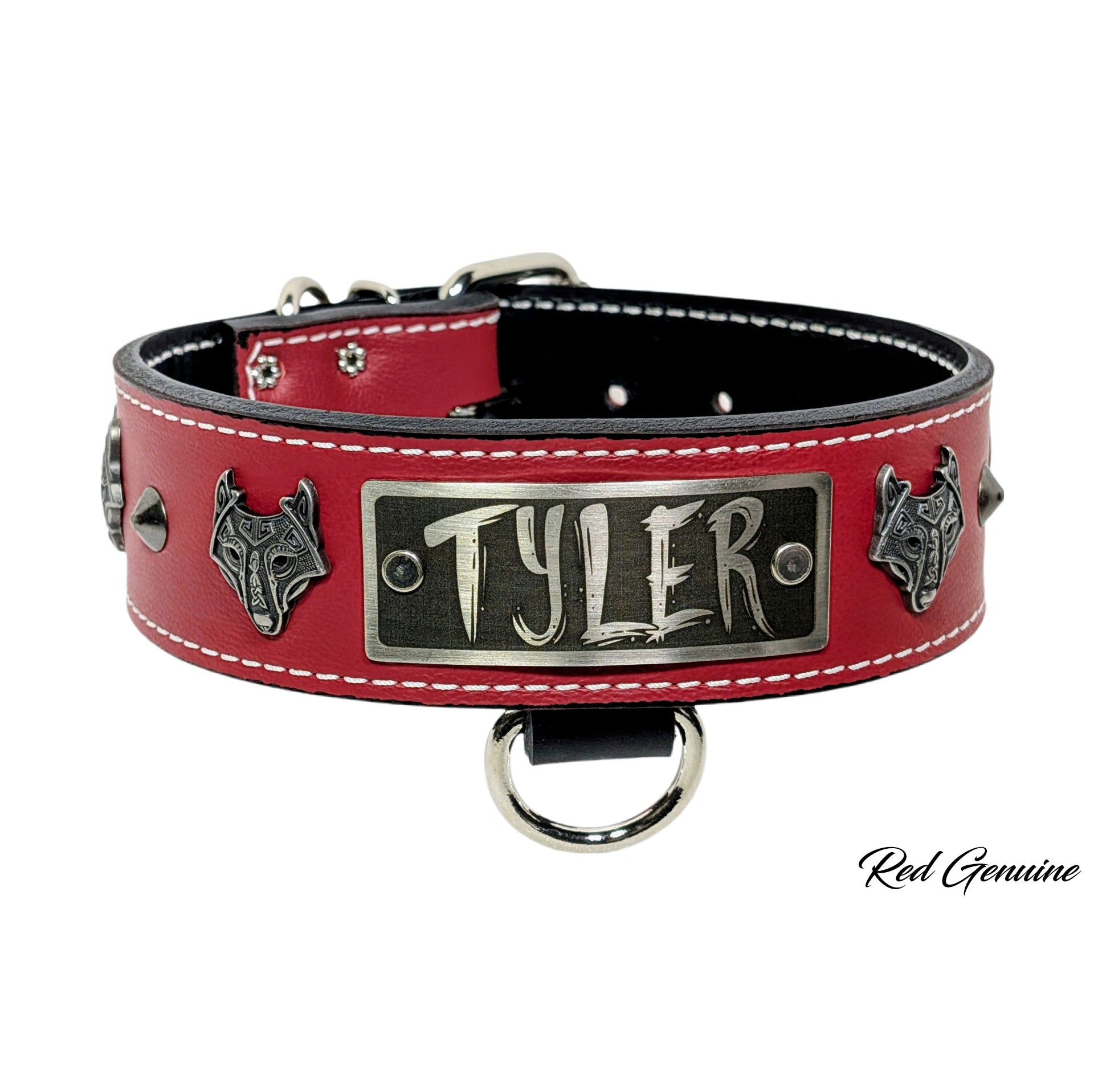 W4 - 2" Wide Viking Wolf Personalized Leather Dog Collar
