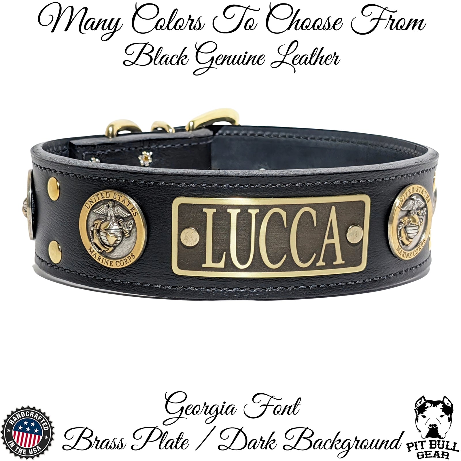 W51M - 2" Wide Marines Personalized Leather Dog Collar