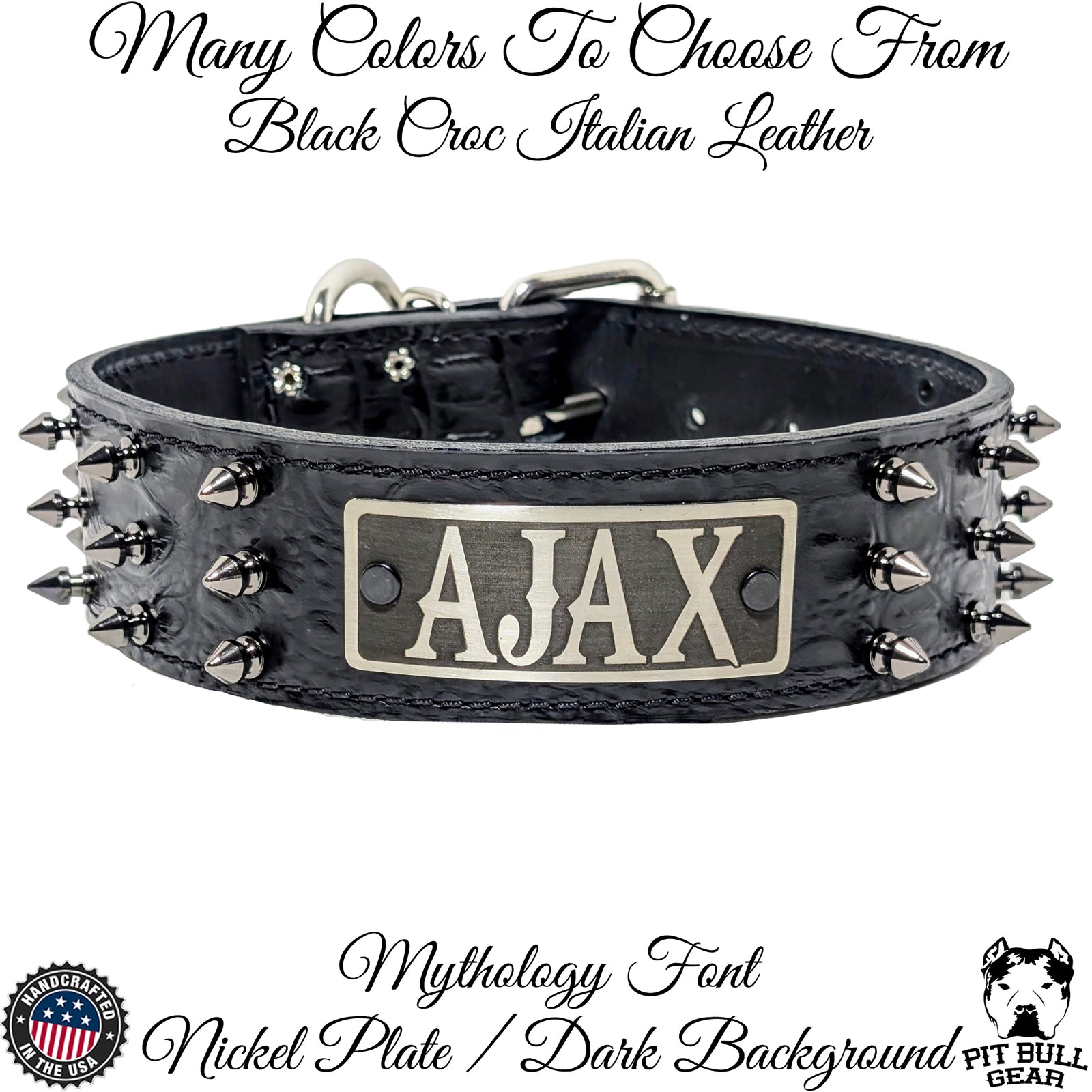 W52 - 2" Wide Personalized Spiked Leather Dog Collar