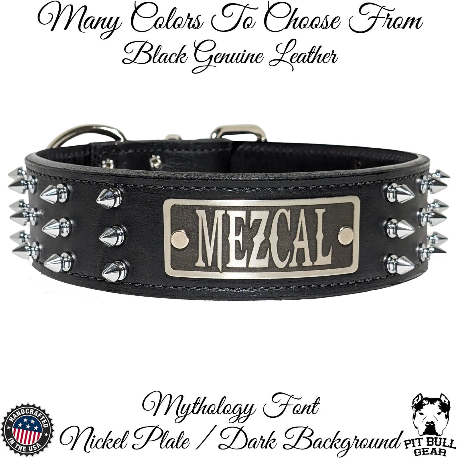W52 - 2" Wide Personalized Spiked Leather Dog Collar