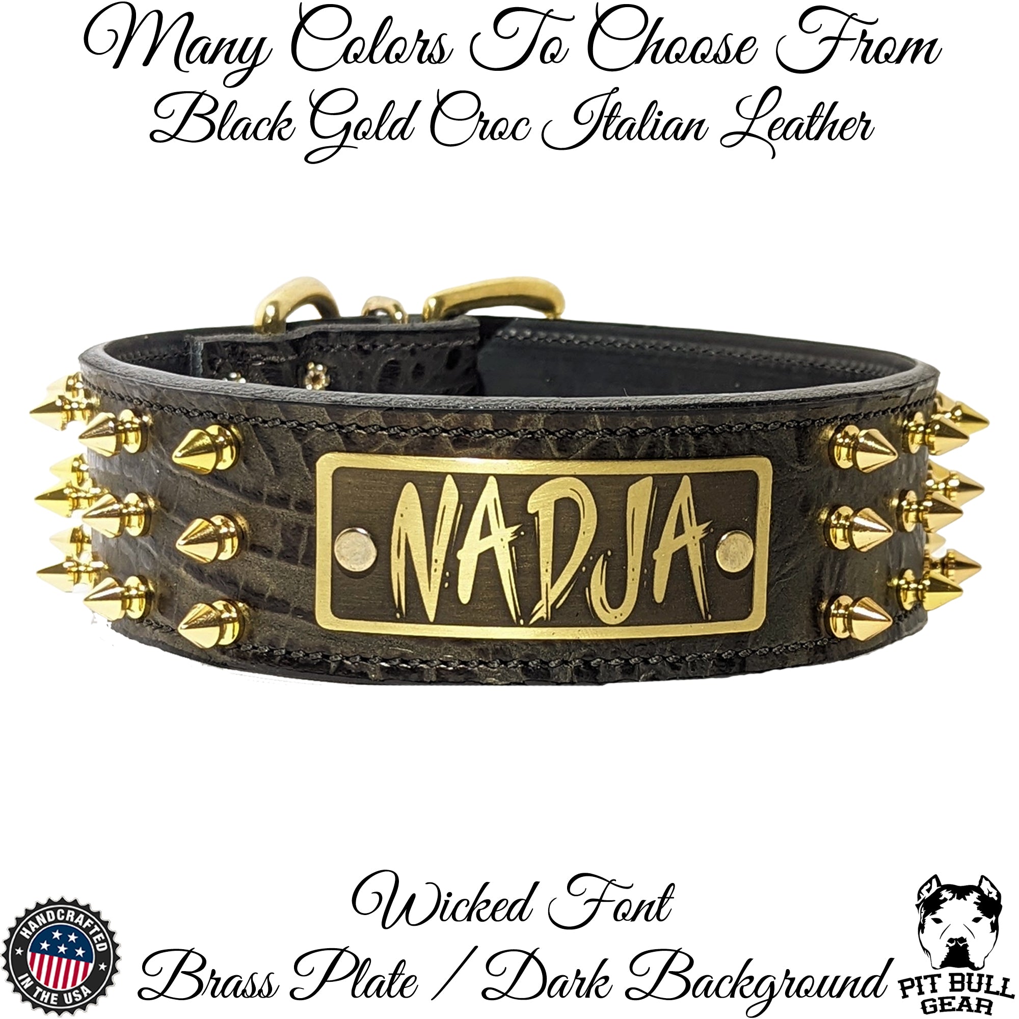 W52 - 2" Wide Personalized Spiked Leather Dog Collar