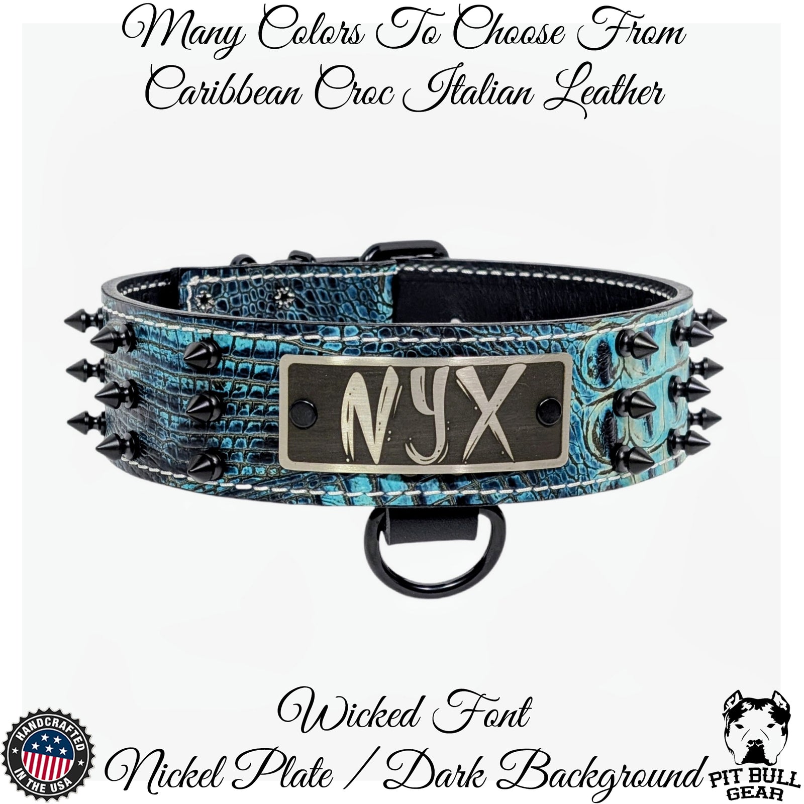 W52 - 2" Wide Personalized Spiked Leather Dog Collar