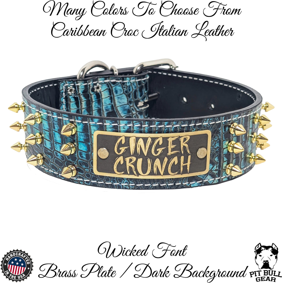 W52 - 2" Wide Personalized Spiked Leather Dog Collar