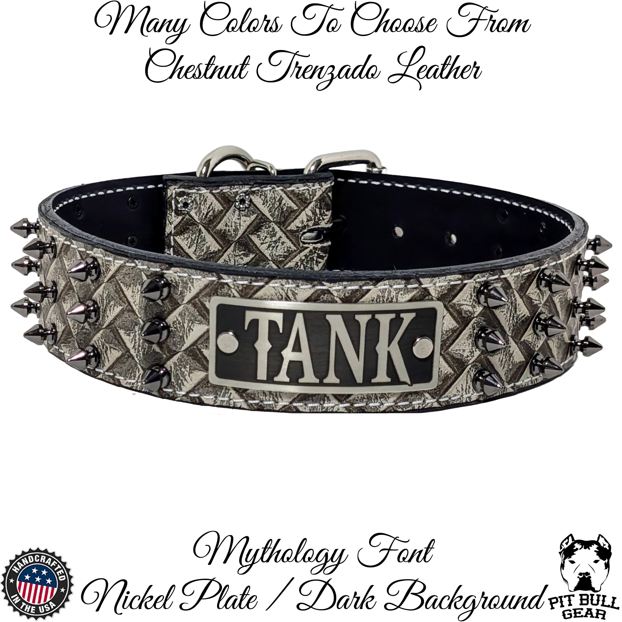 W52 - 2" Wide Personalized Spiked Leather Dog Collar