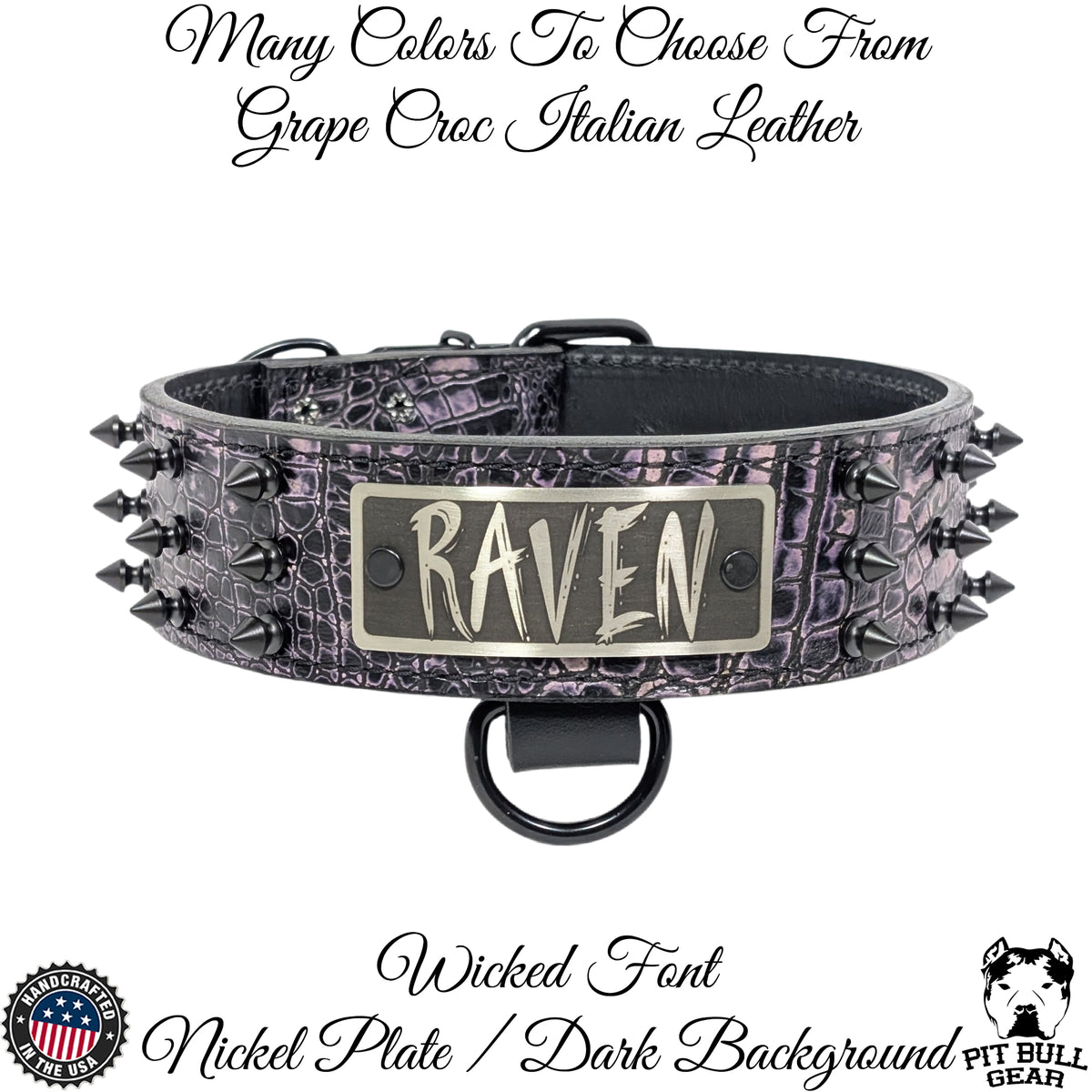 W52 - 2" Wide Personalized Spiked Leather Dog Collar