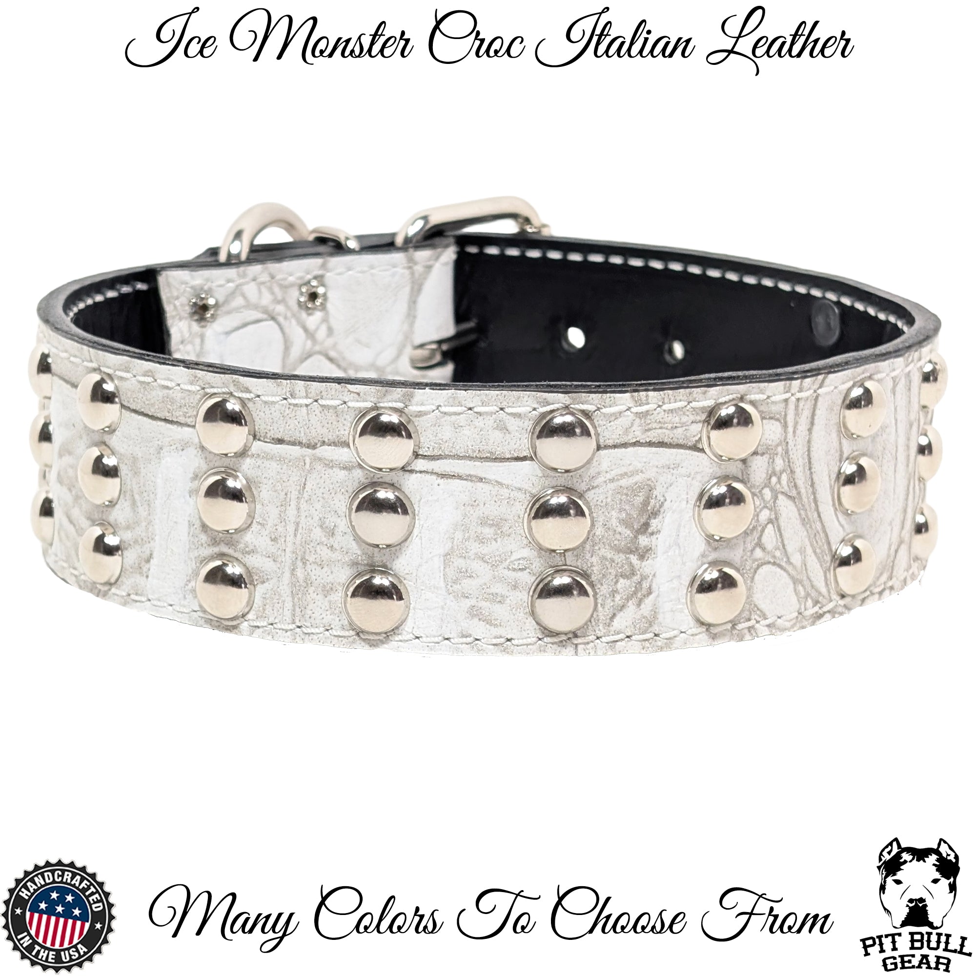W55 - Collar para perros de cuero tachonado de 2" de ancho